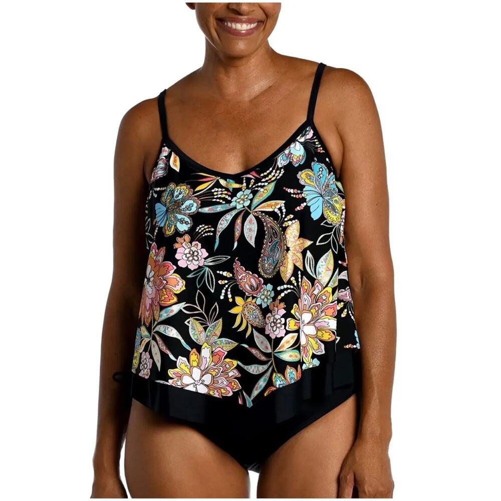 Maxine of Hollywood Tulum Tiki Tiered Tankini Top Size 6 NWT Tropical Floral